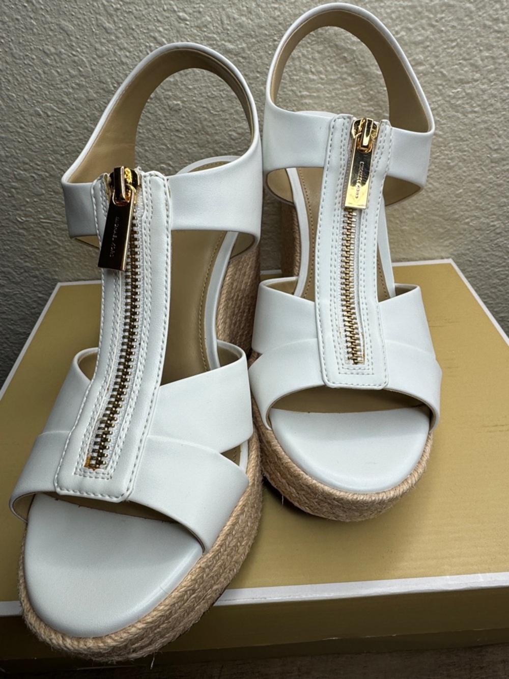 Michael Kors White Espadrille Zip Wedge Sandals - Picture 2 of 5